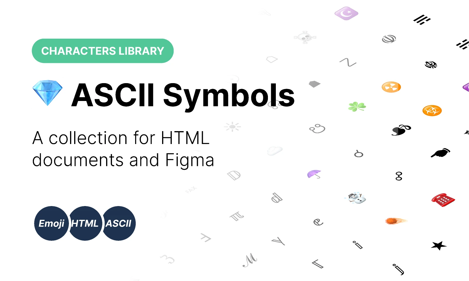 HTML Symbols, Emoji and ASCII Characters for Figma and Adobe XD