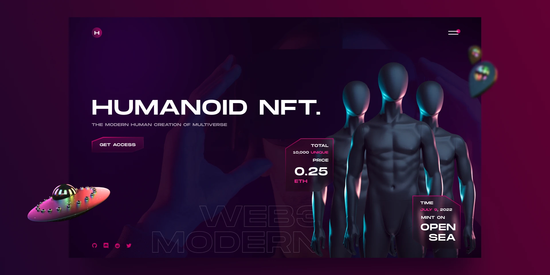 Humanoid NFT - NFT Landing Page Exploration for Figma and Adobe XD