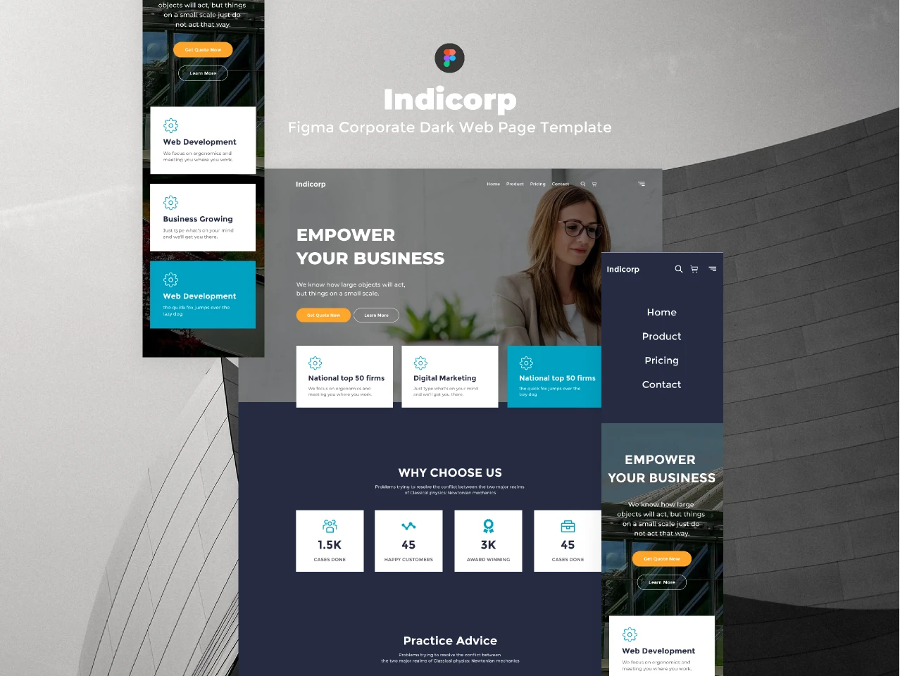 Indicorp - Figma Corporate Dark Web Page Template for Figma and Adobe XD
