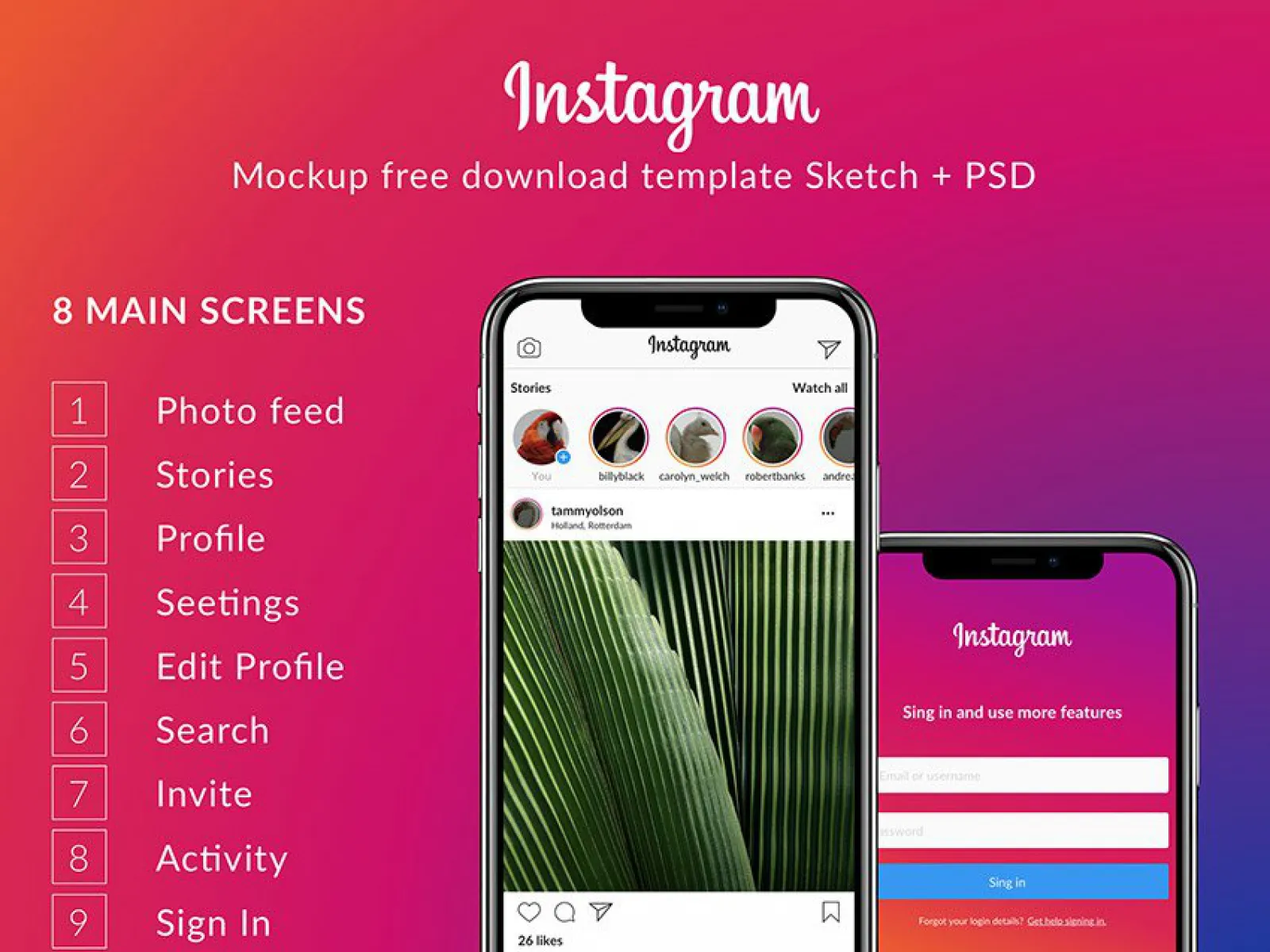 Instagram UI Kit 2018  - Free Figma Template