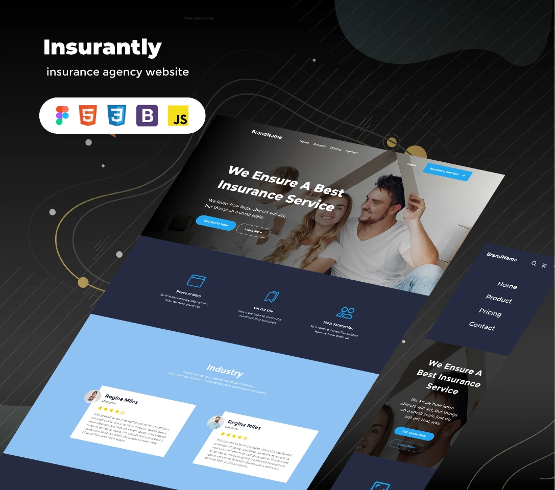 Insurantly - insurance agency html5 website template for Figma and Adobe XD