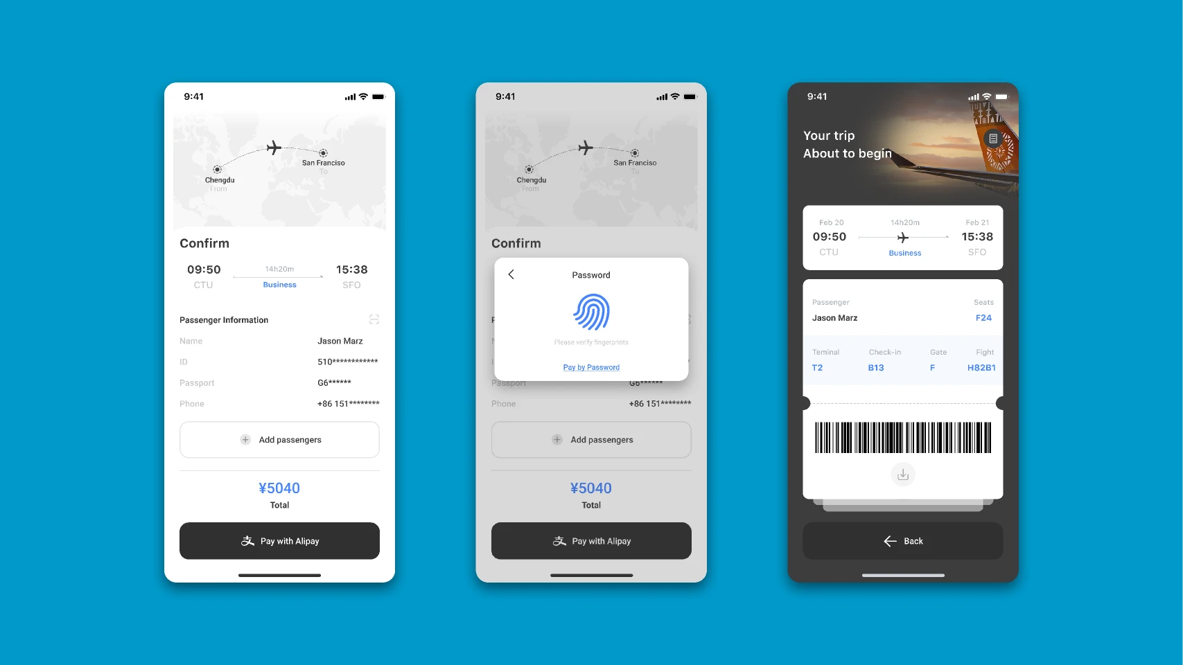Interface/booking ticket/exercise for Figma and Adobe XD