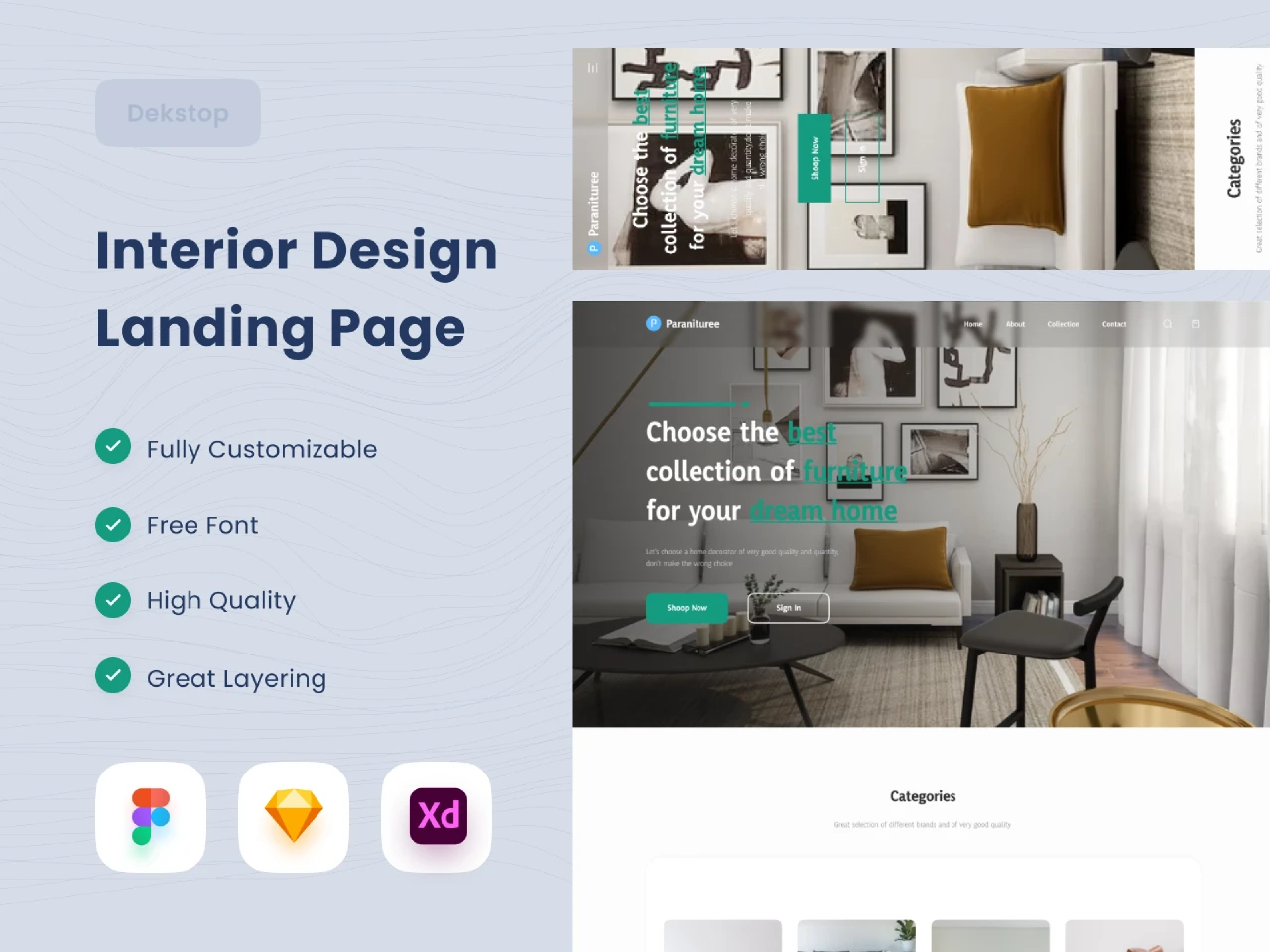 Interior Design Landing Page for Figma and Adobe XD