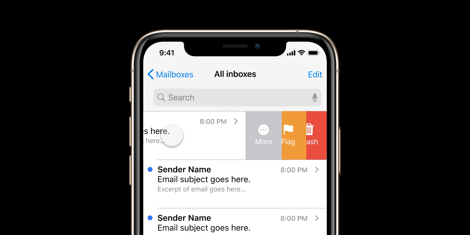 iOS Mail swipe interaction for Figma and Adobe XD