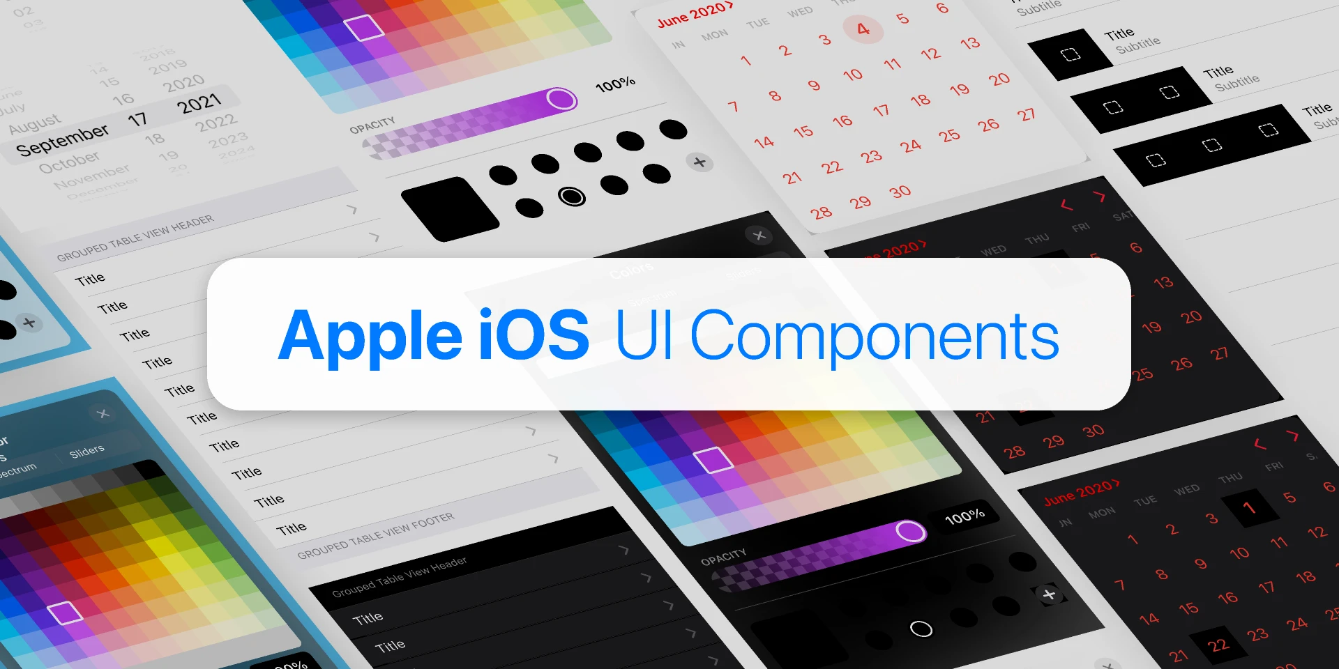 iOS UI Components - Controls (Calendar, Color Picker, Table) for Figma and Adobe XD