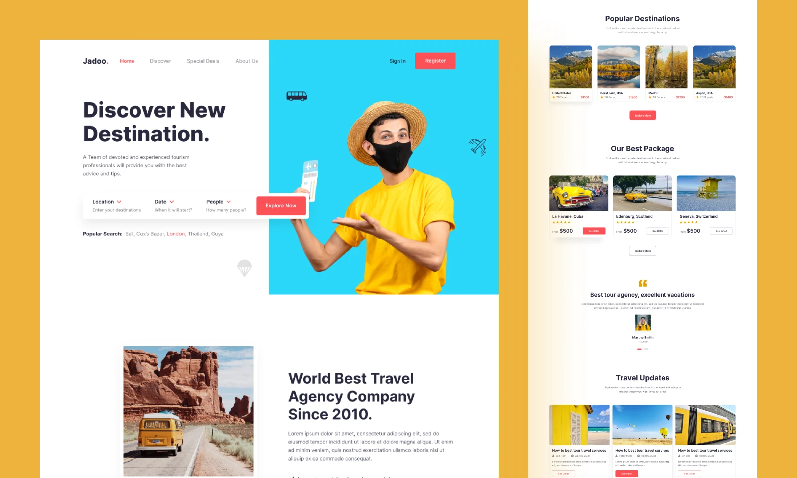Jadoo Travel Landing Page for Figma and Adobe XD