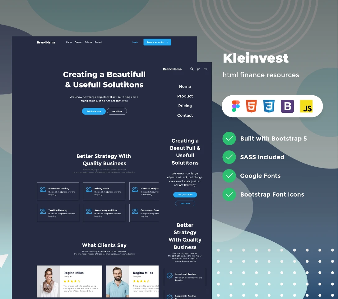 Kleinvest - Dark figma and html finance resources for Figma and Adobe XD