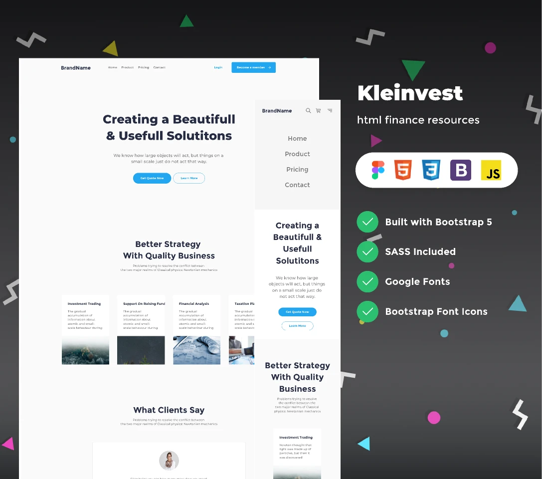 Kleinvest - figma and html finance resources for Figma and Adobe XD