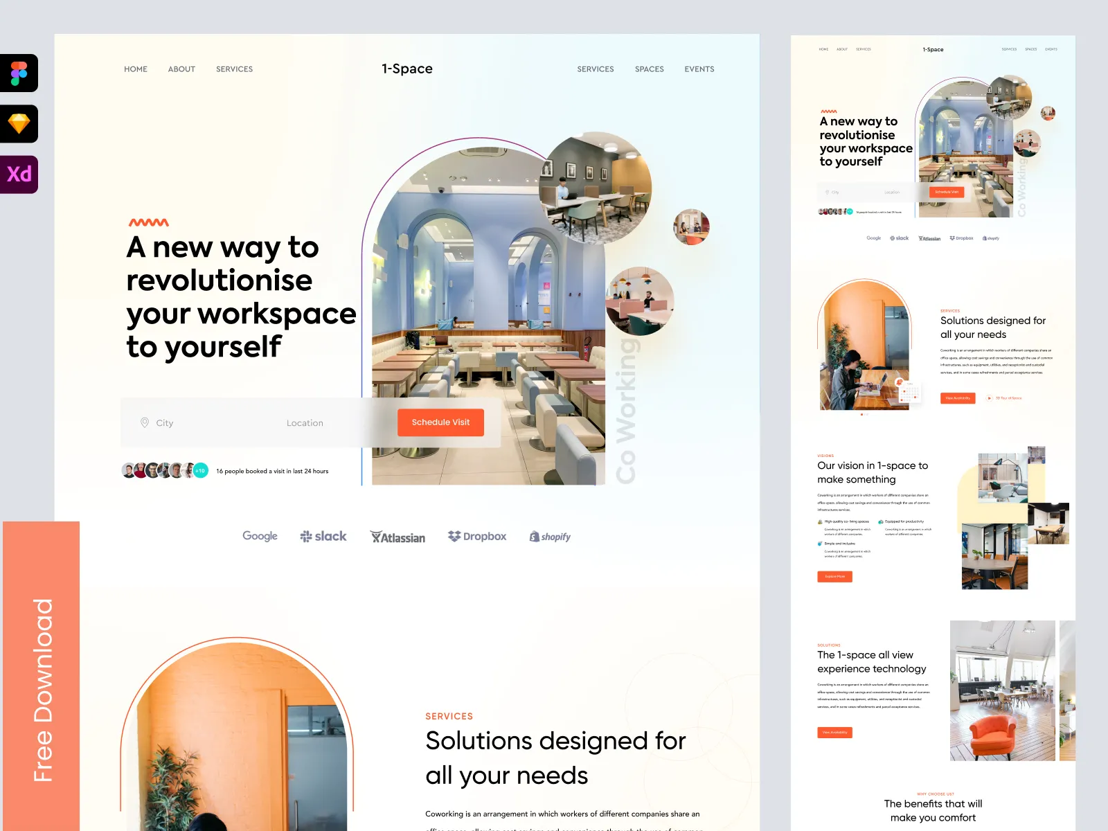 Landing page for co-working space for Figma and Adobe XD