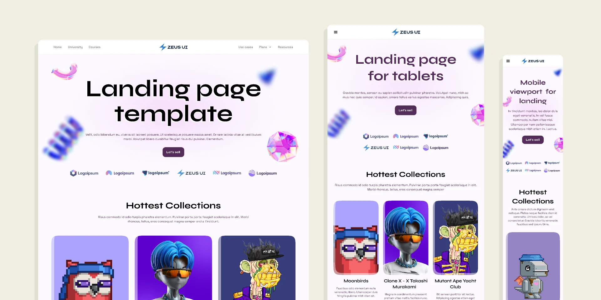 Landing page template based on Zeus Web UI kit for Figma and Adobe XD