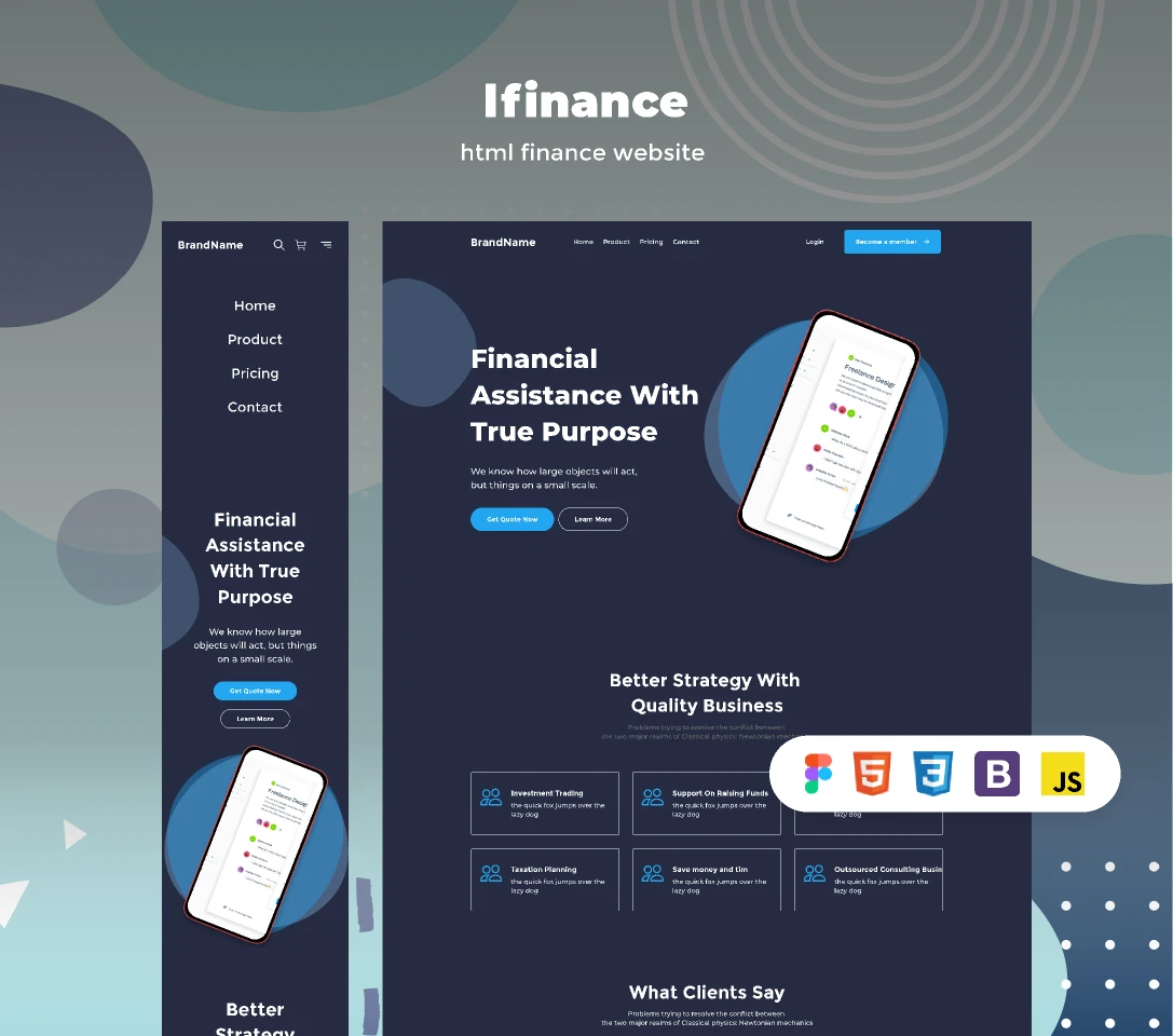 lfinance - Dark html finance website for Figma and Adobe XD