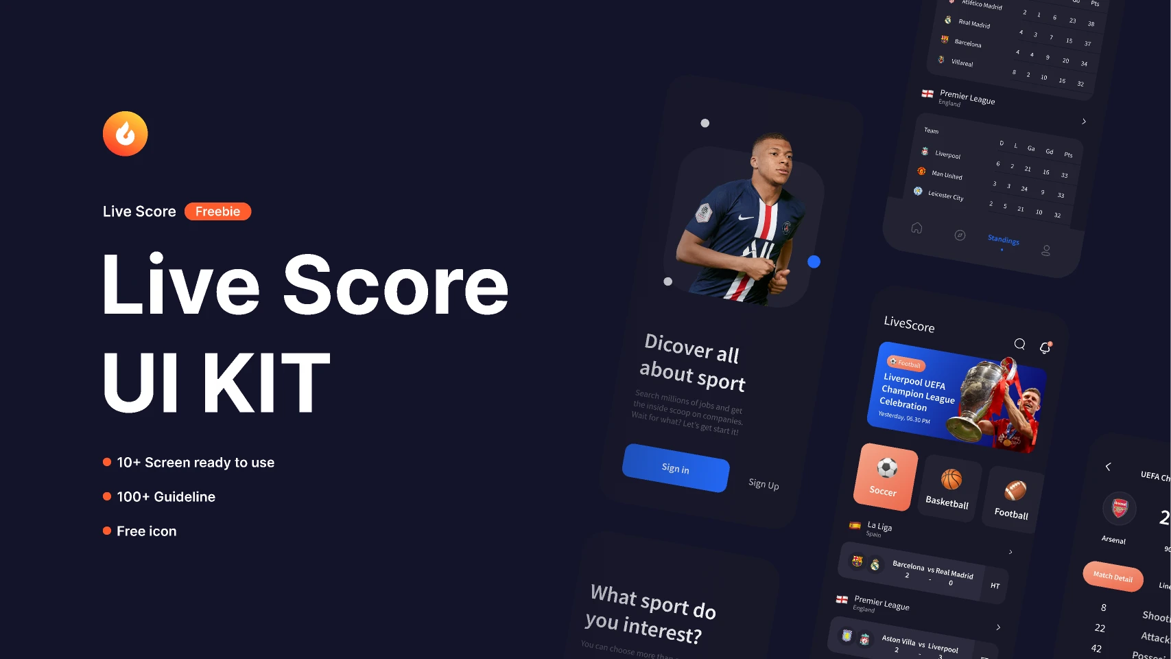 Live Score UI KIT (FREEBIES)  for Figma and Adobe XD