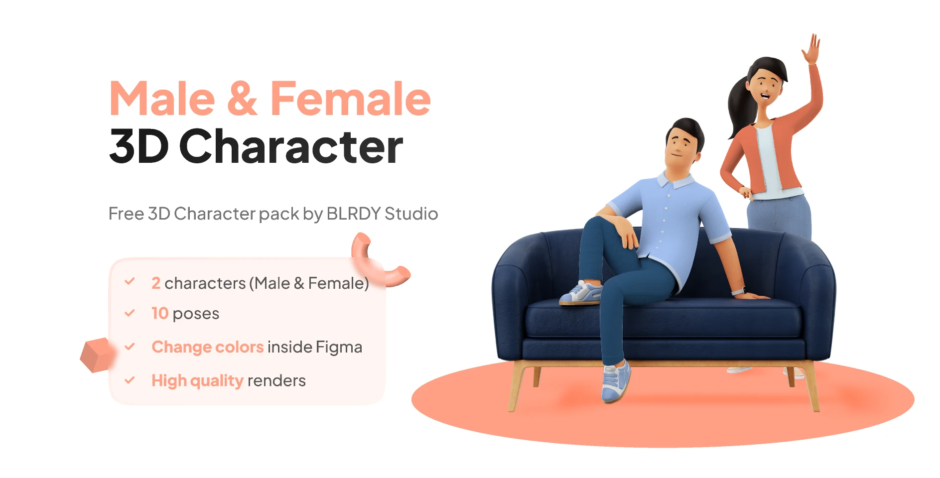 Male & Female 3D Character Pack for Figma and Adobe XD