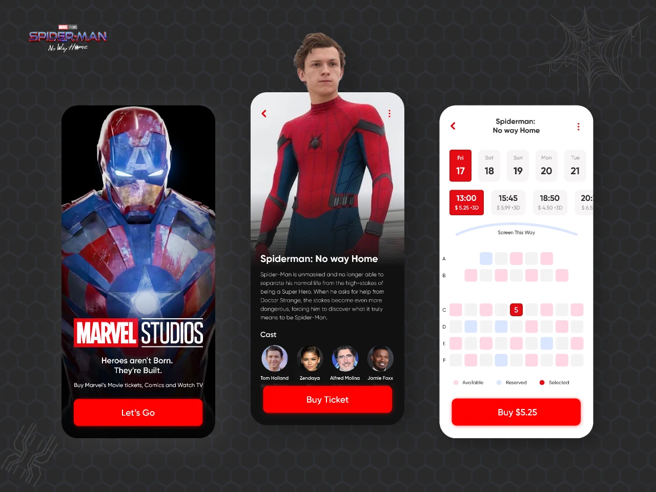 Marvel Movie Ticketing App for Figma and Adobe XD