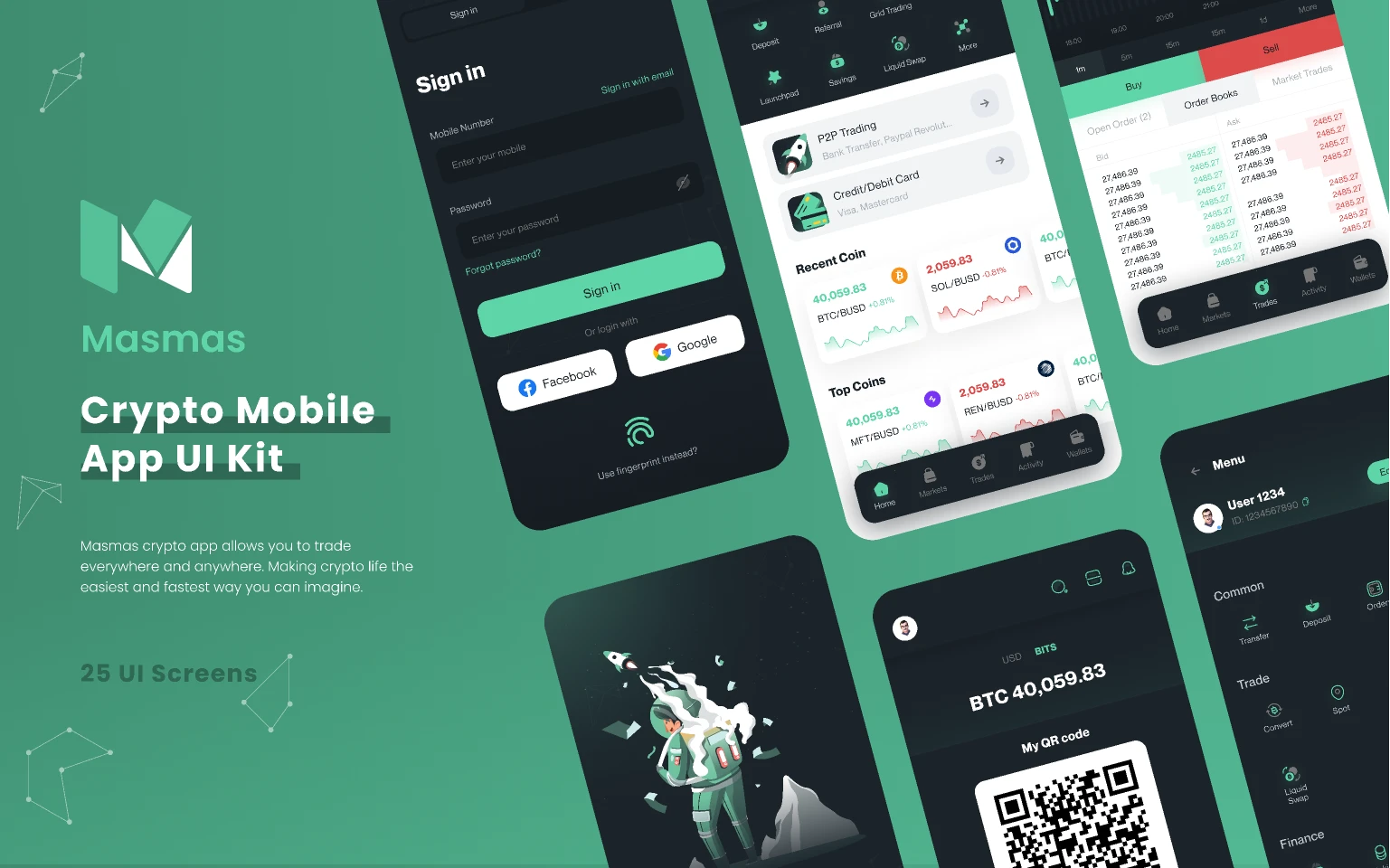 Masmas Crypto Mobile App UI Kit for Figma and Adobe XD