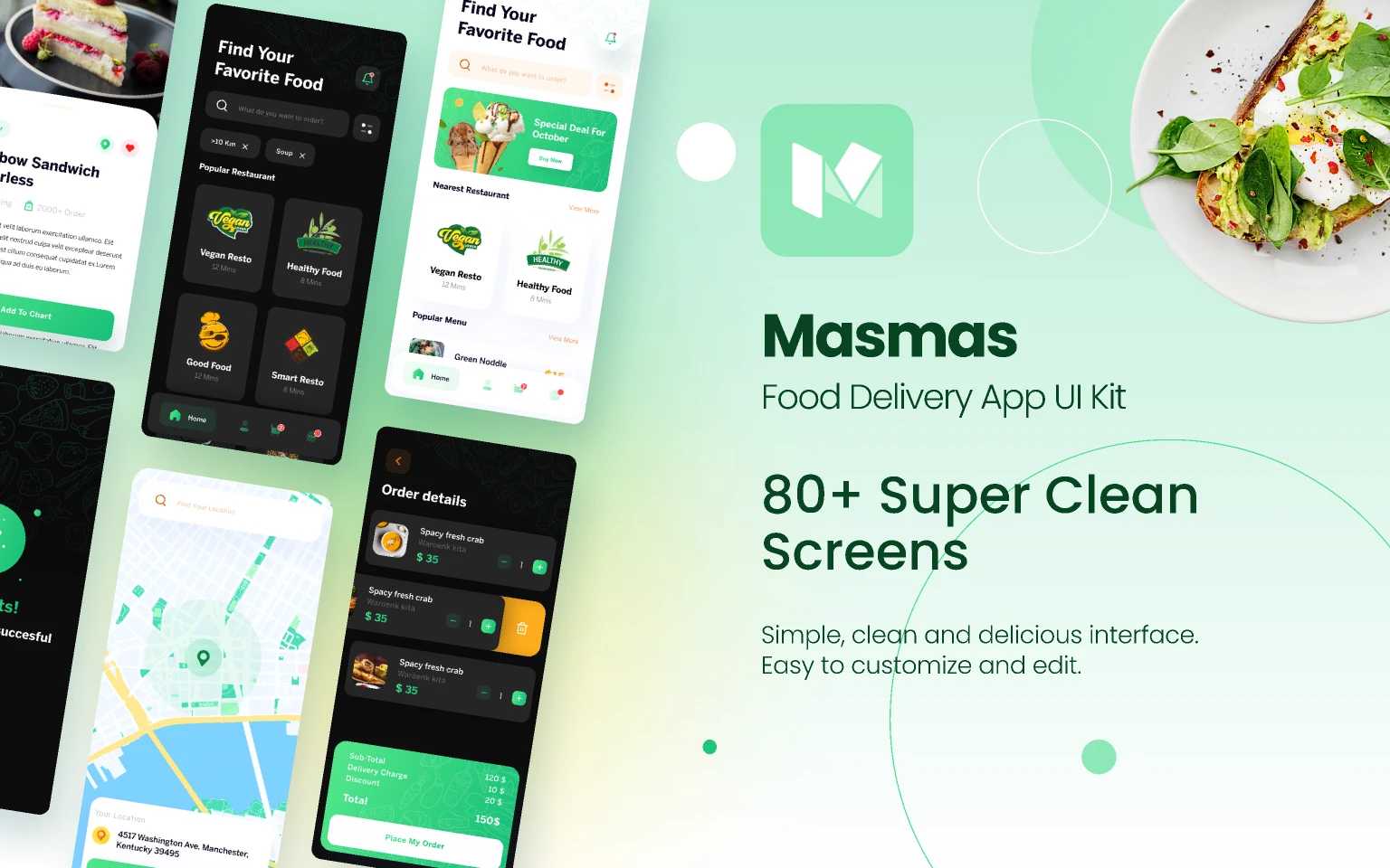 Masmas Food Delivery Mobile App UI Kit for Figma and Adobe XD