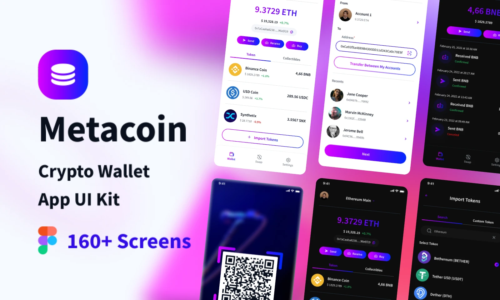 Metacoin - Crypto Wallet App UI Kit for Figma and Adobe XD