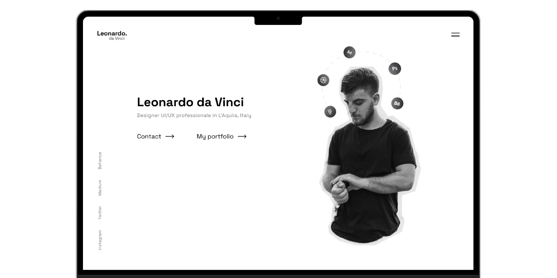 Minimal B&W Portfolio Landing Page for Figma and Adobe XD