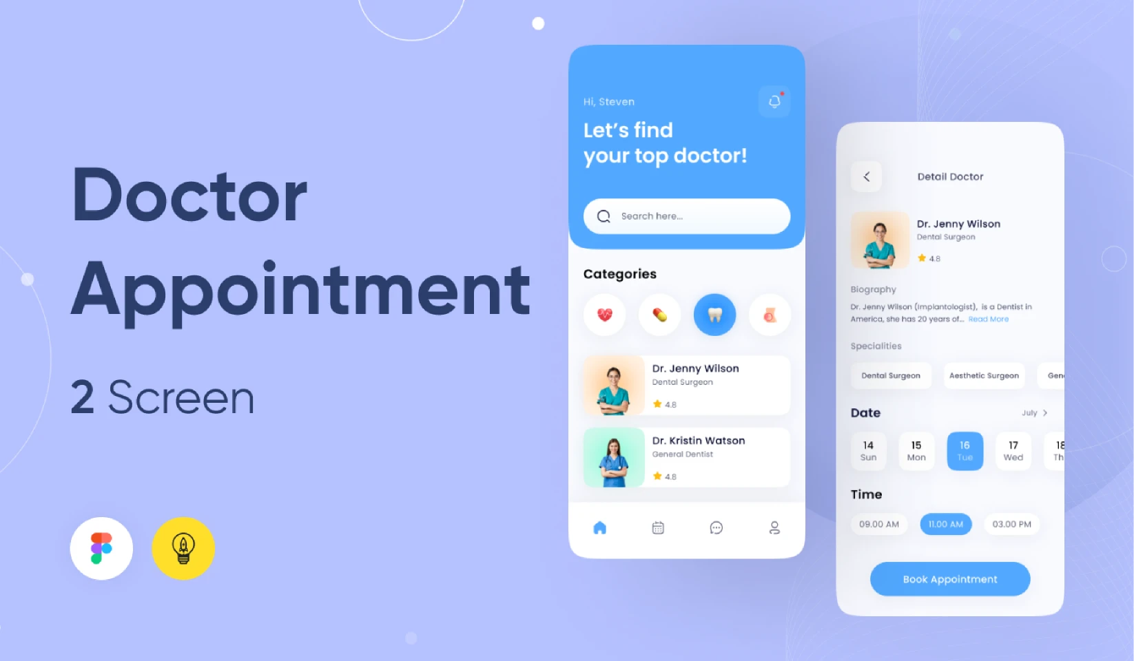 Mobile App Medical Appointment for Figma and Adobe XD