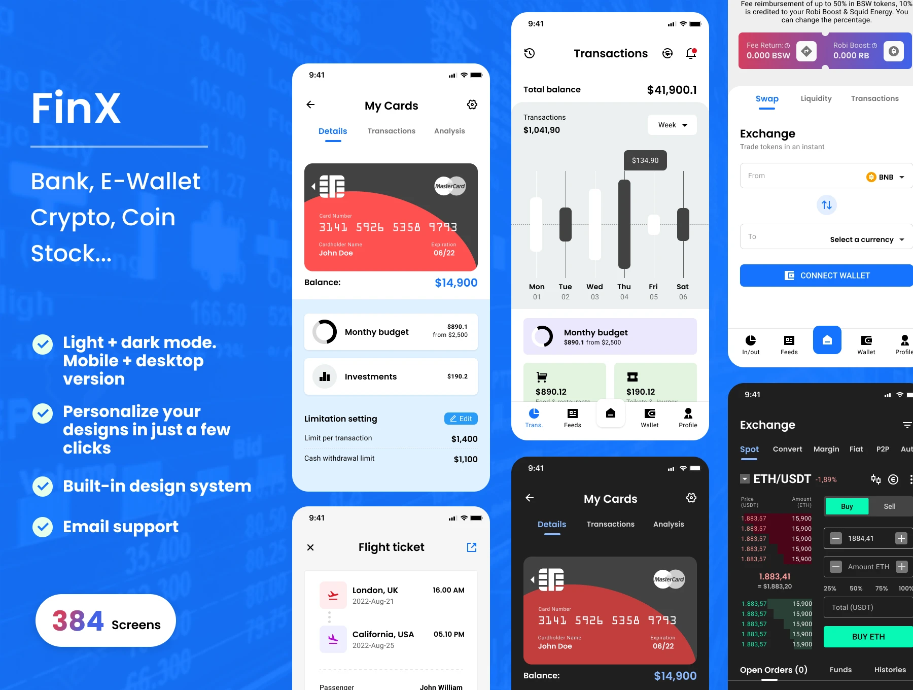 Mobile Banking, Crypto and Stock.. IU Kits - FinX (Community) for Figma and Adobe XD