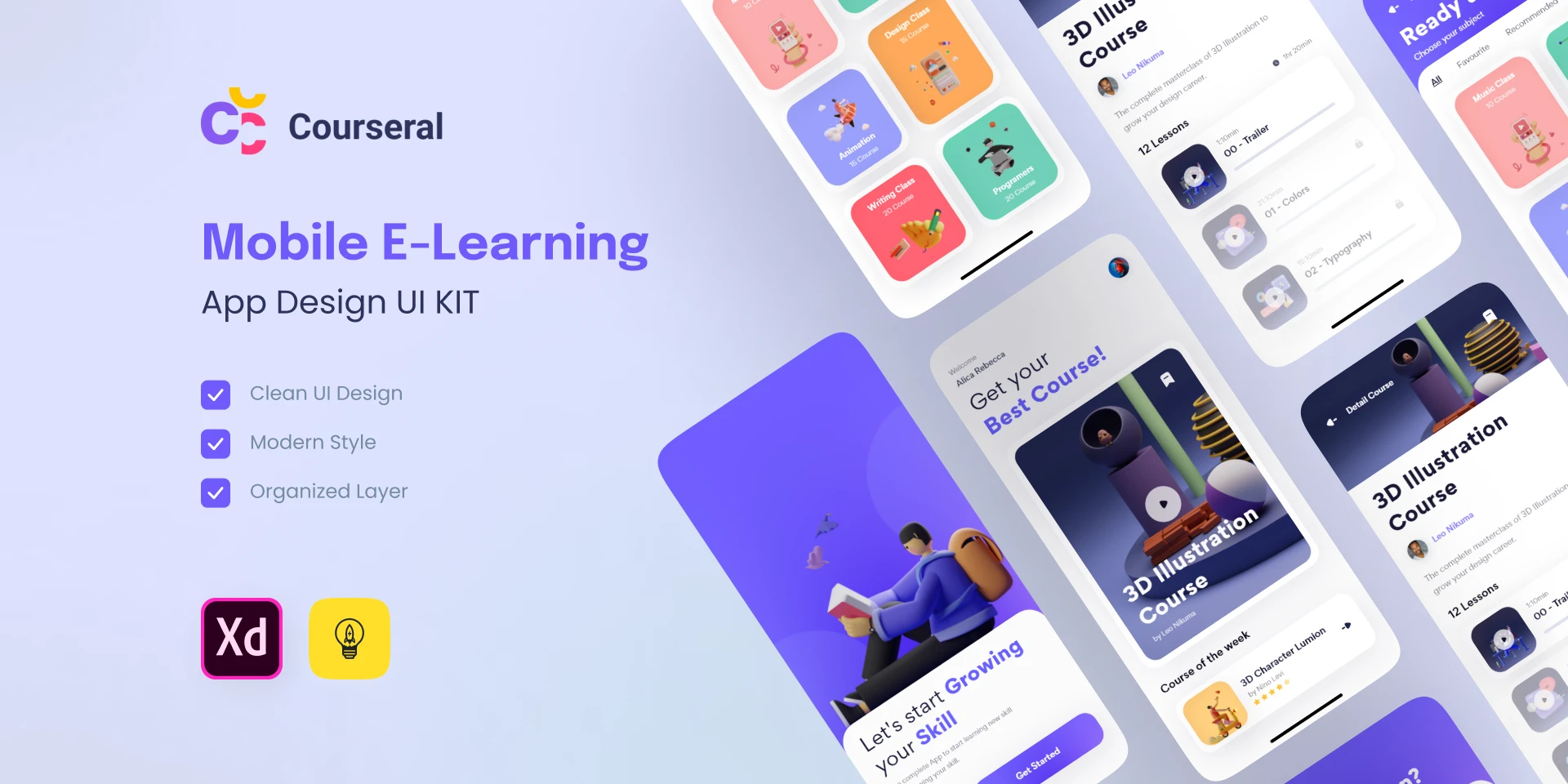 Mobile E-Learning App Design for Figma and Adobe XD