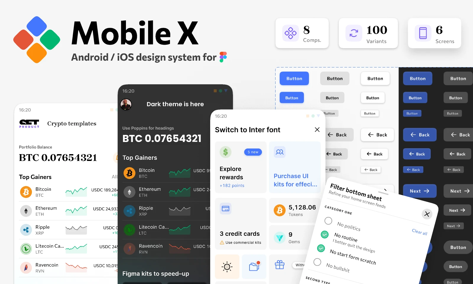 Mobile X design system (free) for Figma and Adobe XD