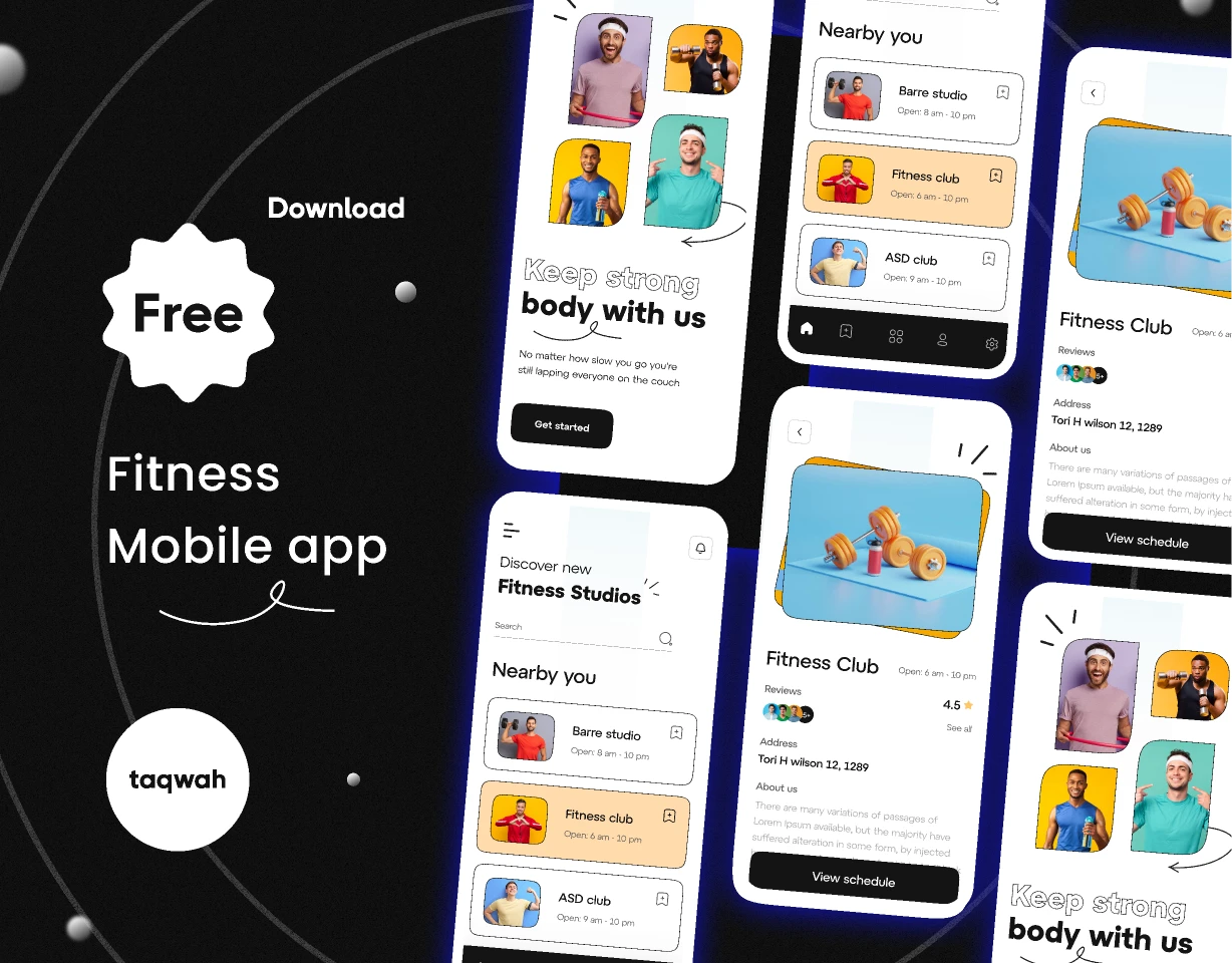Modern Creative Fitness Workout Mobile App UI UX Design UI Kit for Figma and Adobe XD