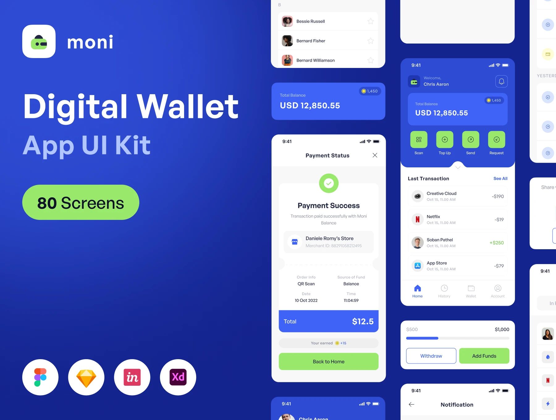 Moni - Digital Wallet  UI8 Product for Figma and Adobe XD