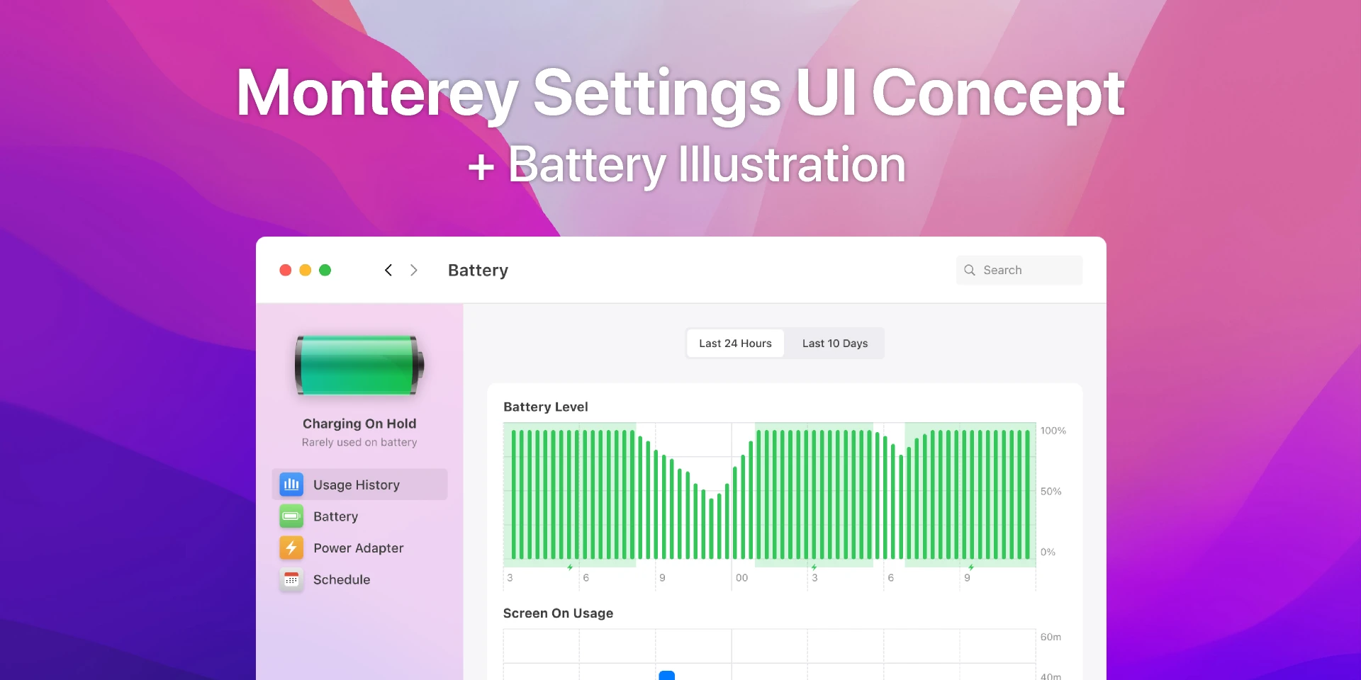 Monterey Battery Settings UI - Concept for Figma and Adobe XD