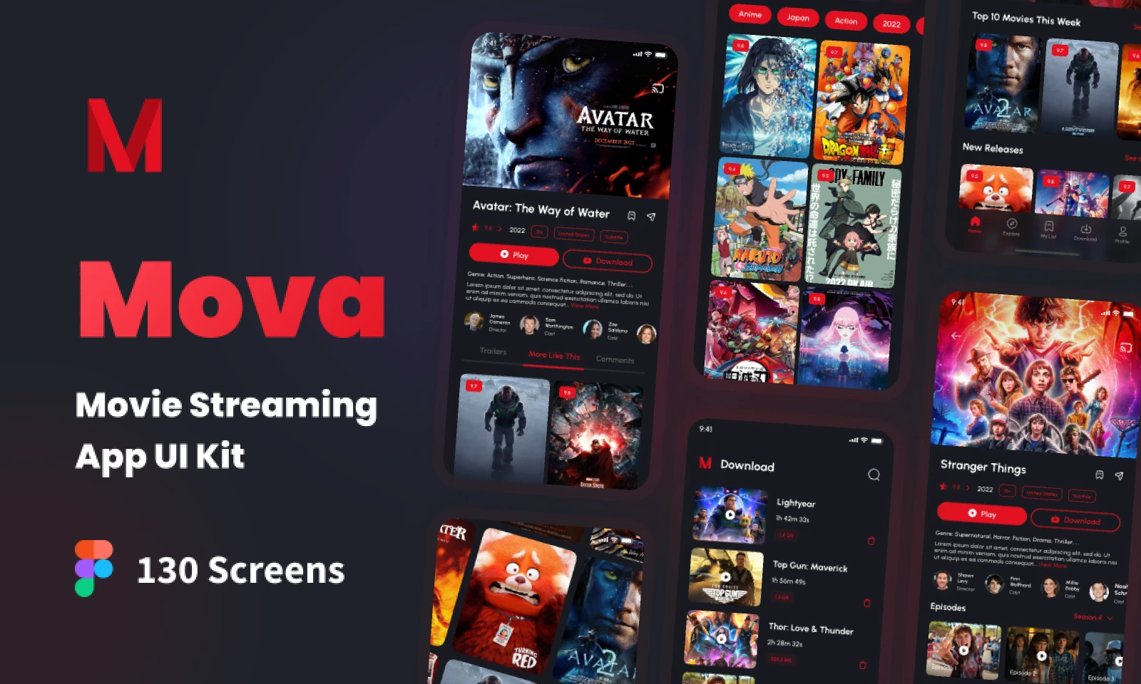 Mova - Movie Streaming App UI Kit for Figma and Adobe XD