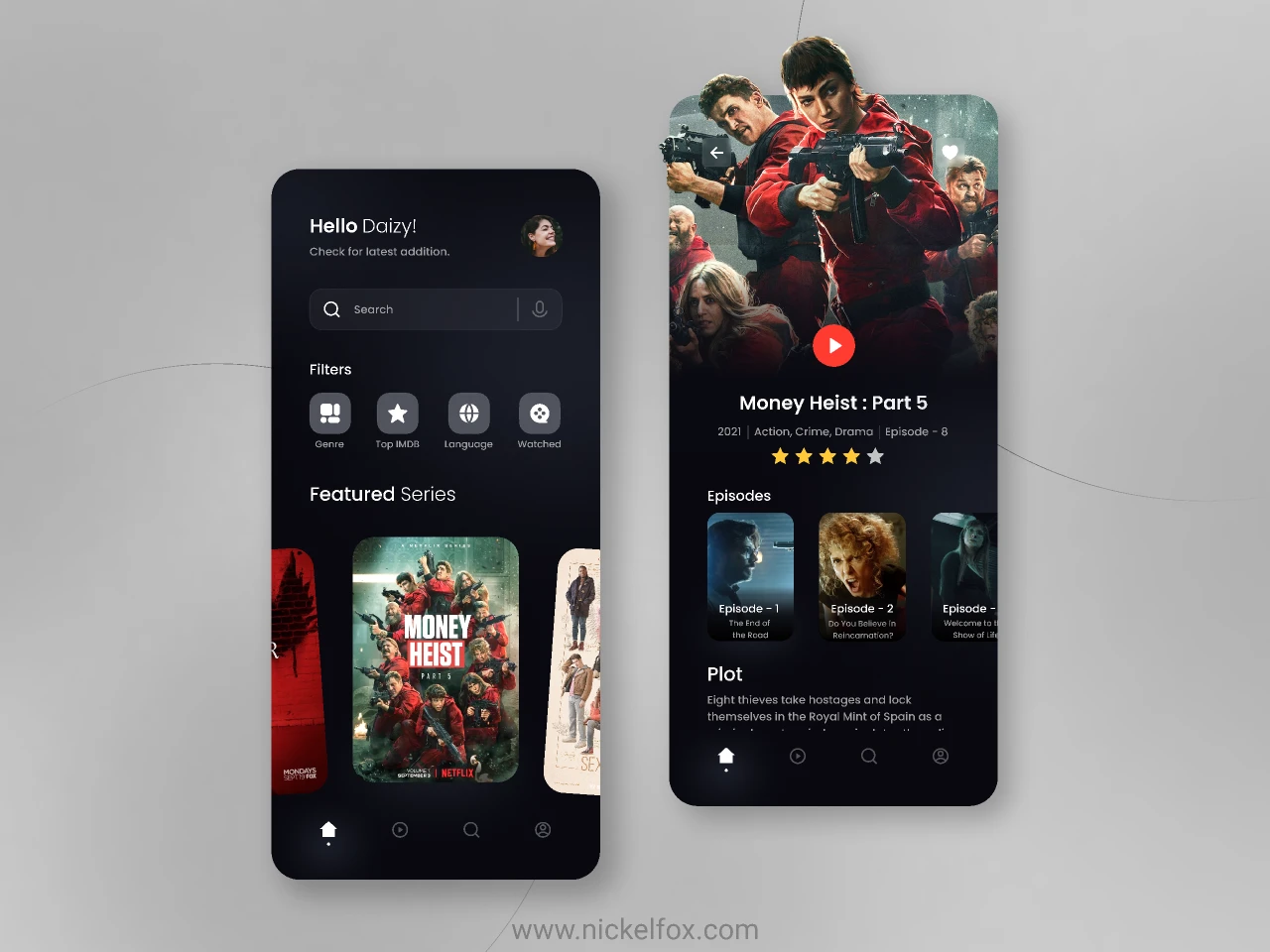 Movie Streaming App - Money Heist Part-5 for Figma and Adobe XD