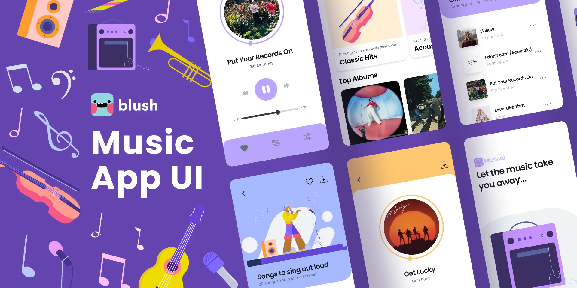 Music App Template with Illustrations for Figma and Adobe XD