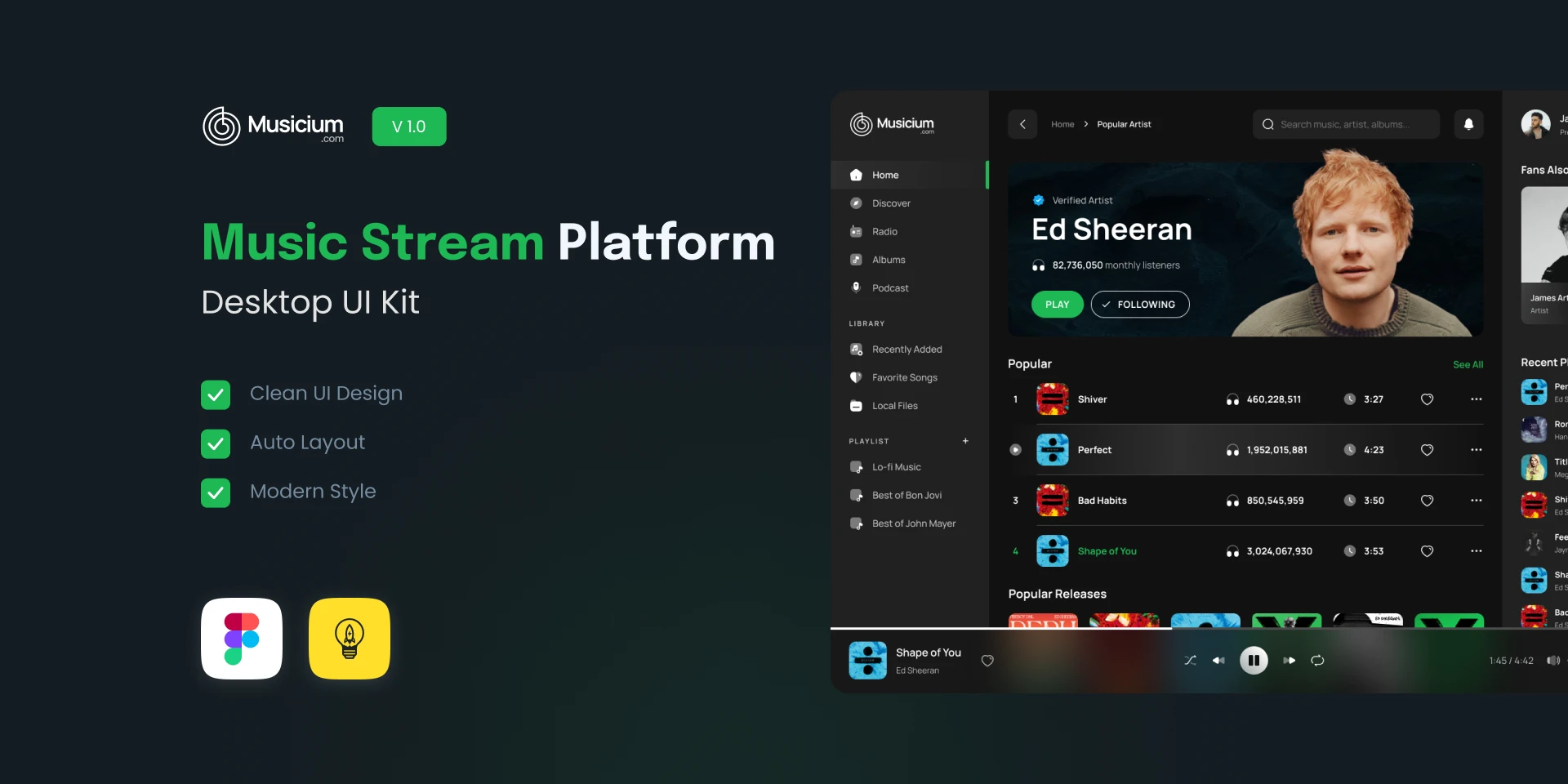 Music Stream Desktop for Figma and Adobe XD