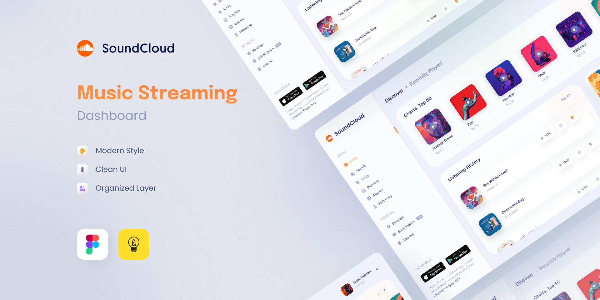 Music Stream - Soundcloud Web Design for Figma and Adobe XD