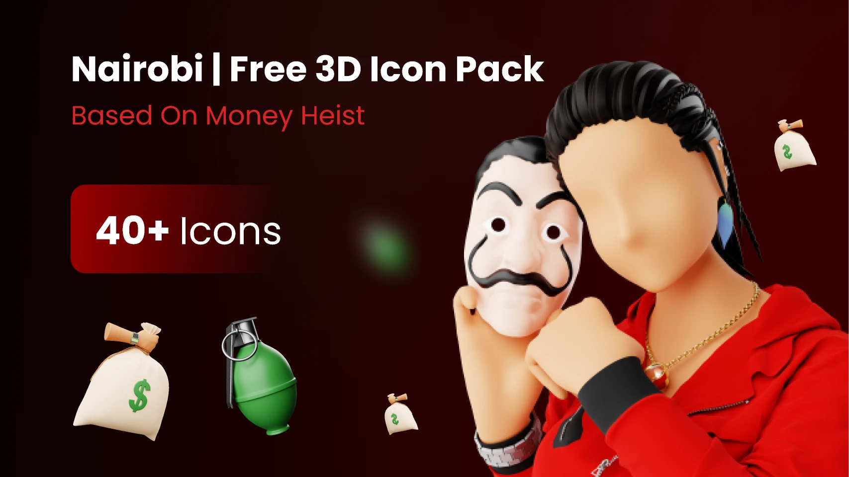 Nairobi | Free 3D Icon Pack Based On Money Heist for Figma and Adobe XD