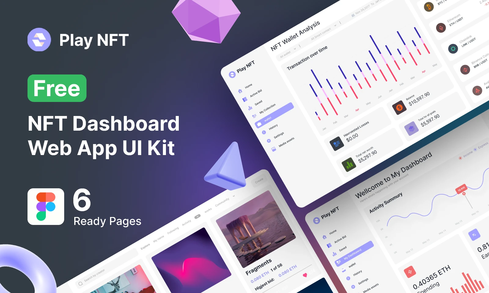 NFT Dashboard Web App UI Kit for Figma and Adobe XD