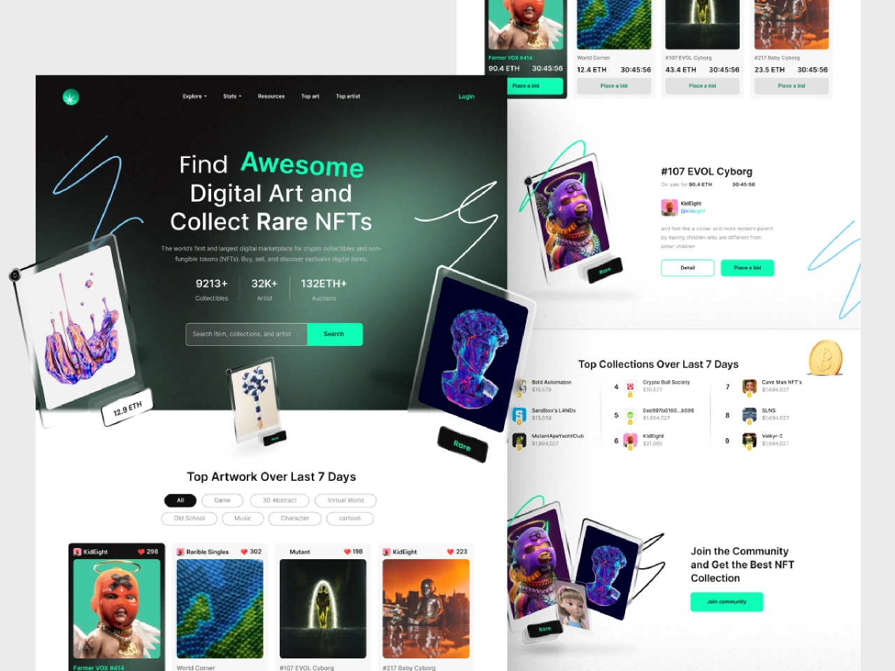 NFT Marketplace Landing Page 3 for Figma and Adobe XD