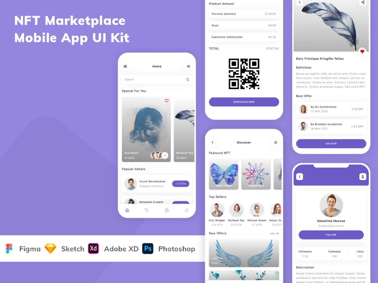 NFT Marketplace Mobile App UI Kit for Figma and Adobe XD