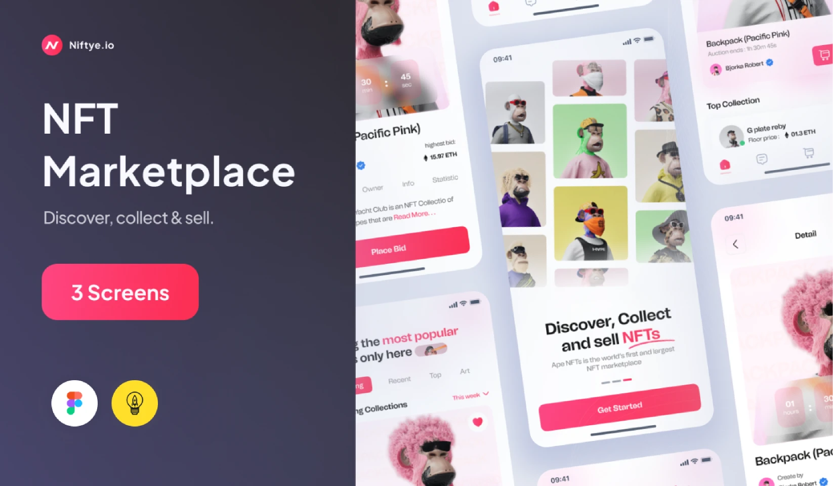 Niftye.io - NFT Marketplace Mobile App Design for Figma and Adobe XD