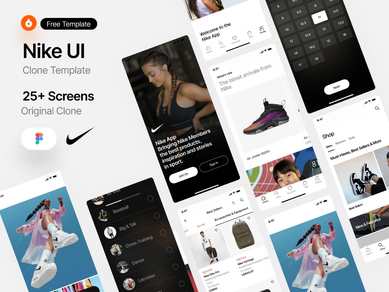 Nike App iOS Clone UI Template for Figma and Adobe XD