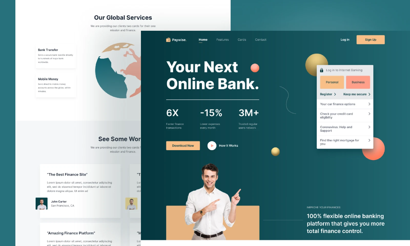 Online Banking Website landing page design for Figma and Adobe XD