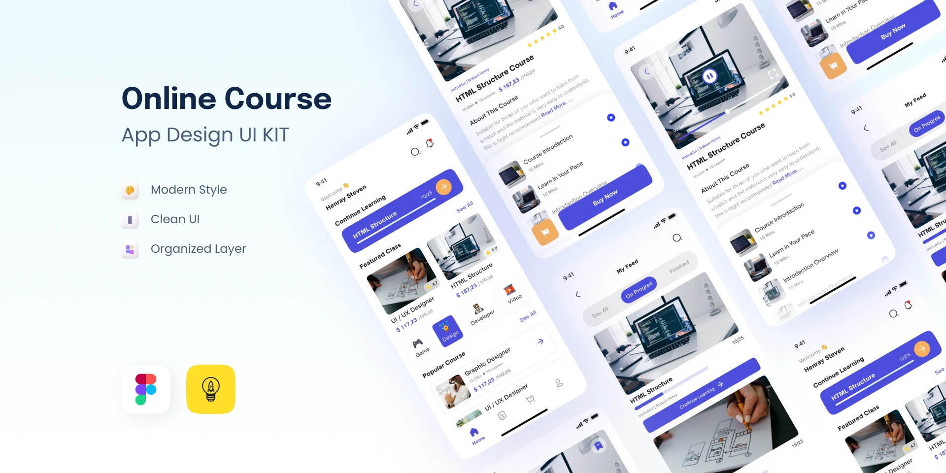Online Course App Design - Only $5 for Figma and Adobe XD
