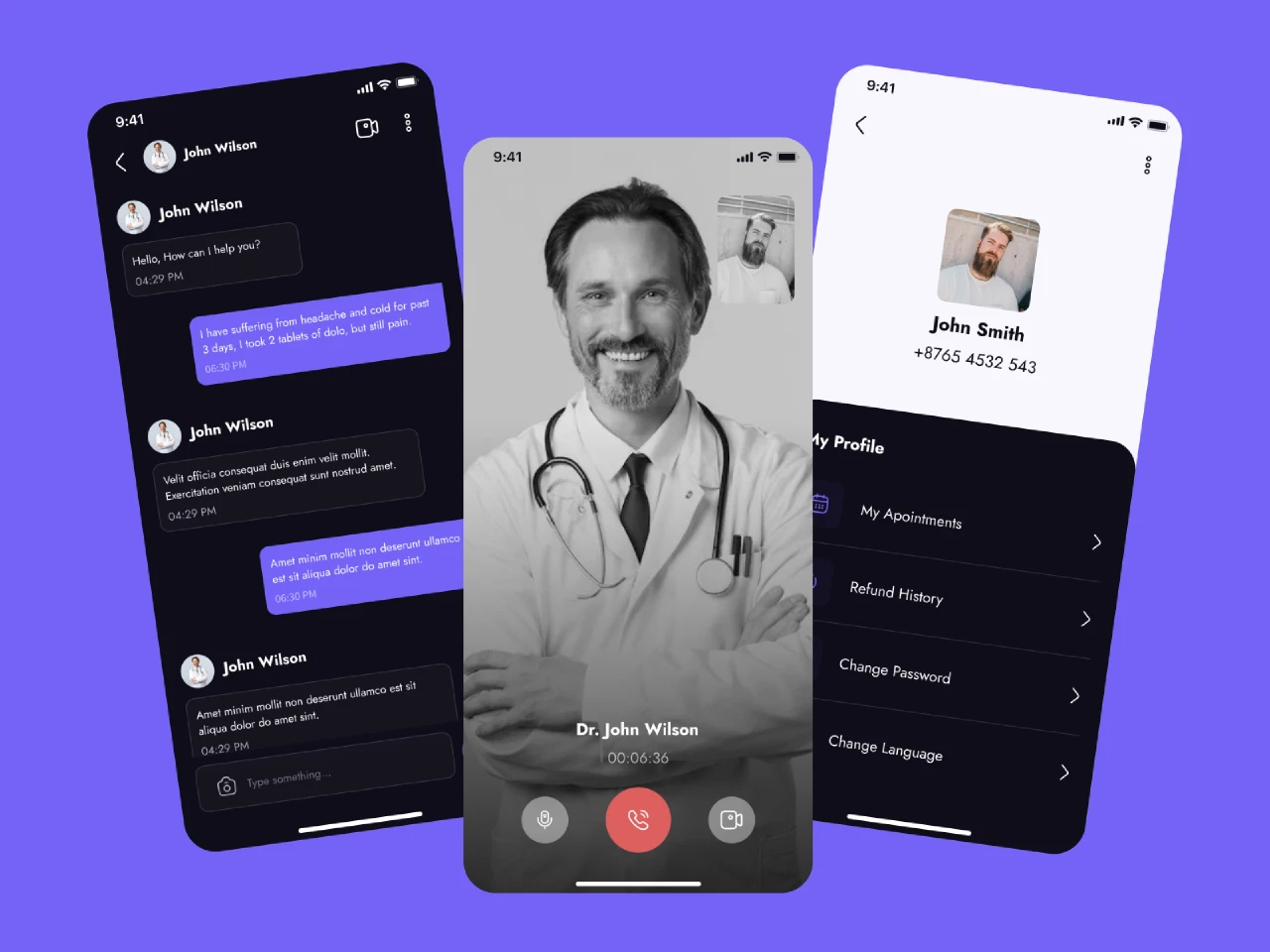 Online Doctor Appointment App UI Kit Dark V5 for Figma and Adobe XD