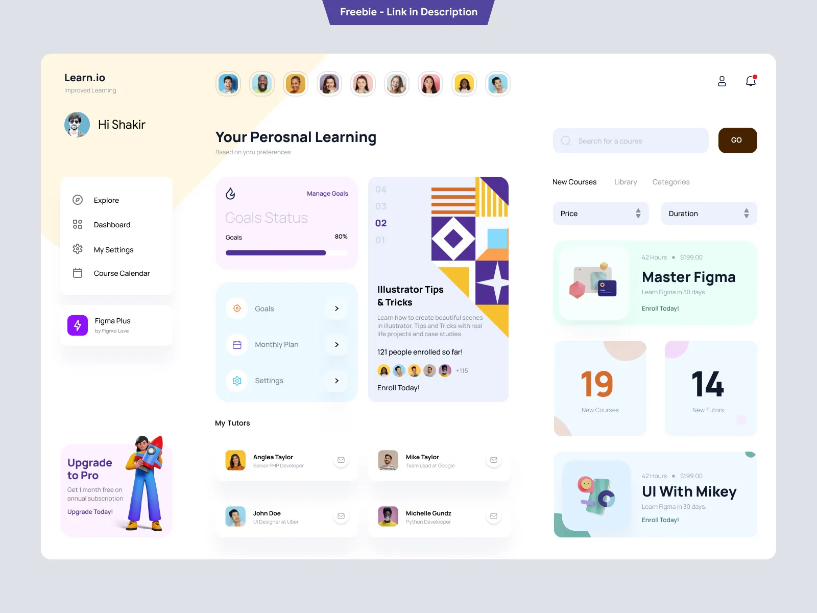 Online Learning Education Dashboard UI Concept  - Free Figma Template
