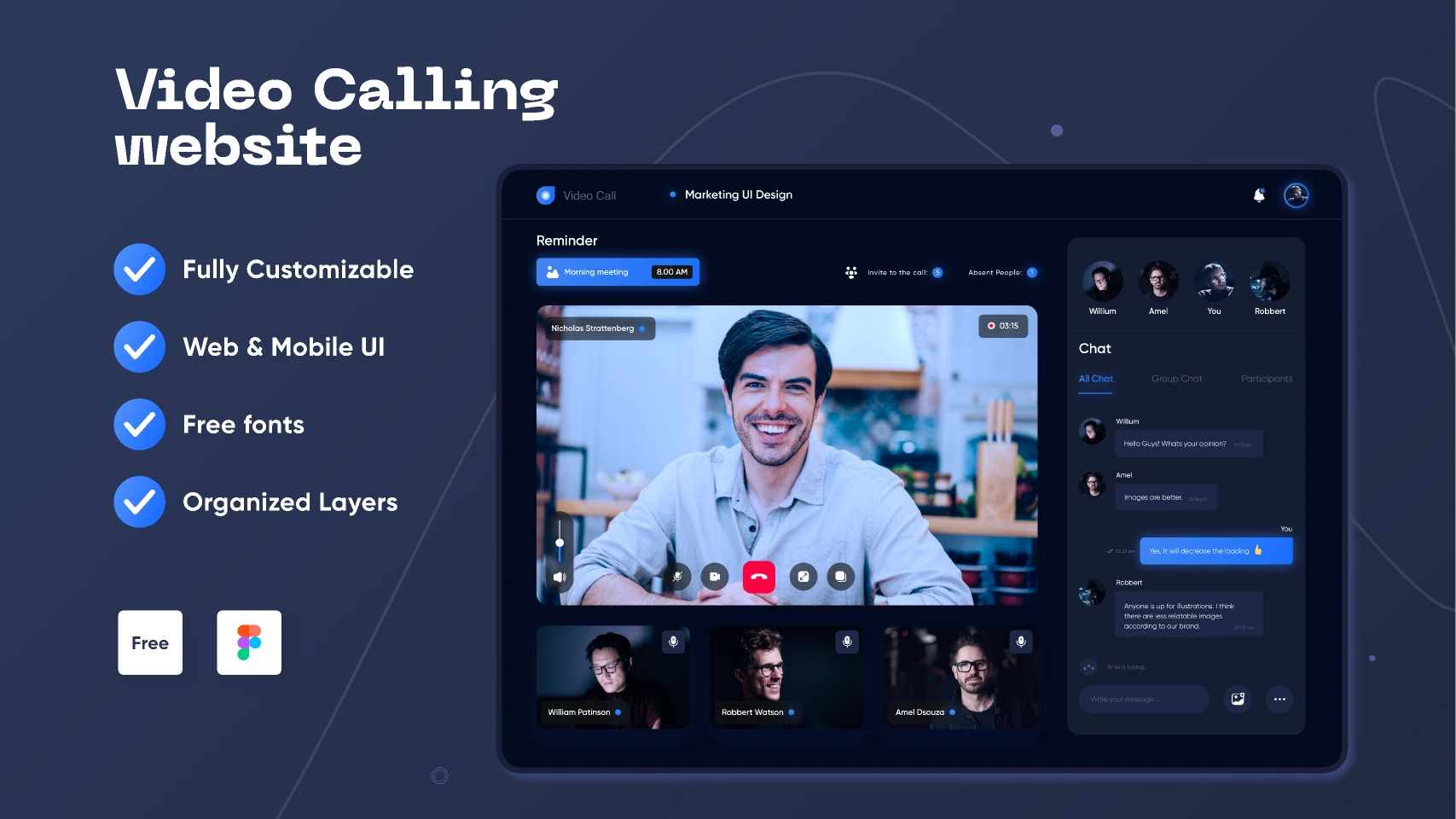 Online Video Calling Website UI UX Design for Figma and Adobe XD