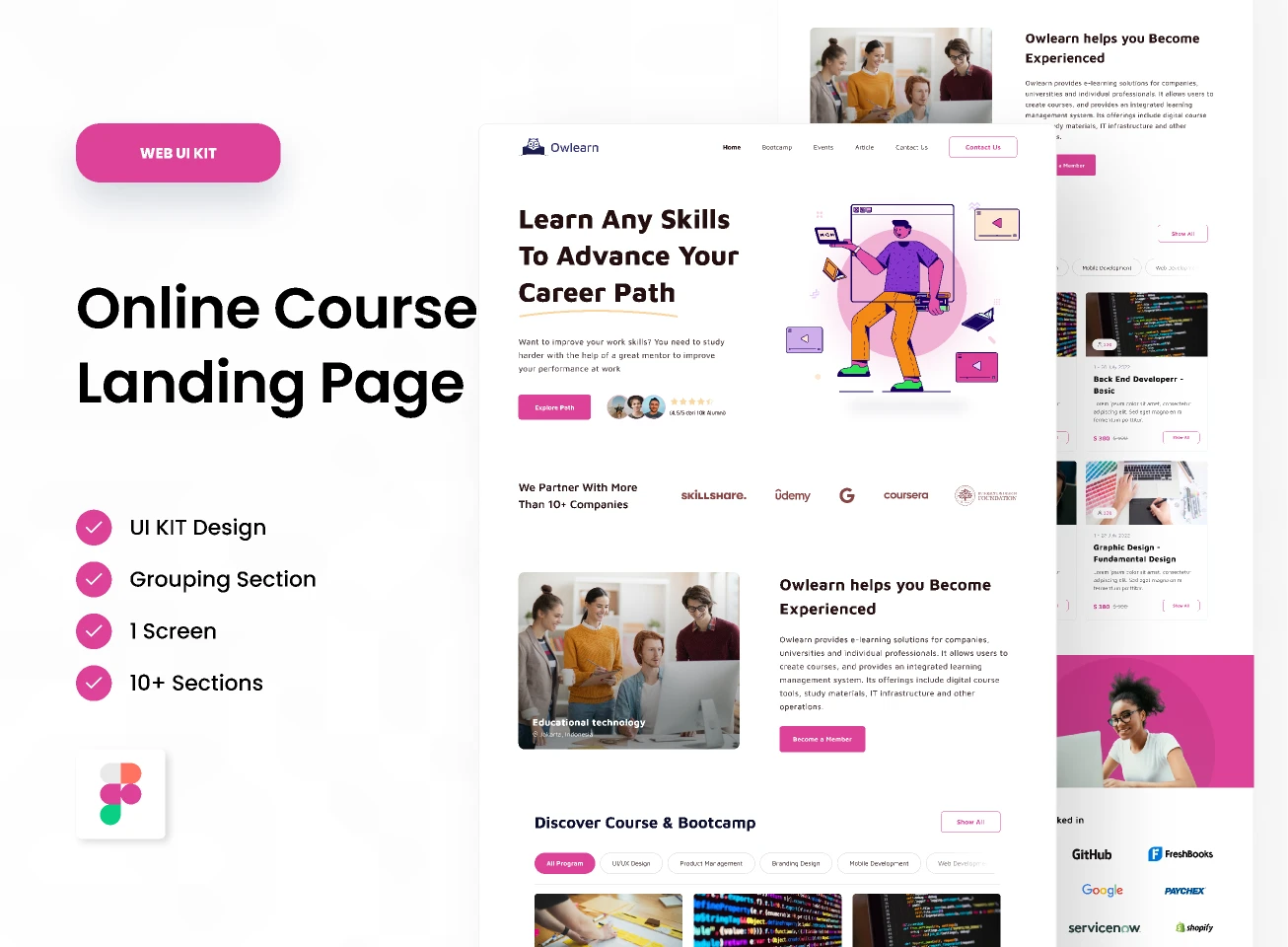 Owlearn - Onlie Course Landing Page for Figma and Adobe XD