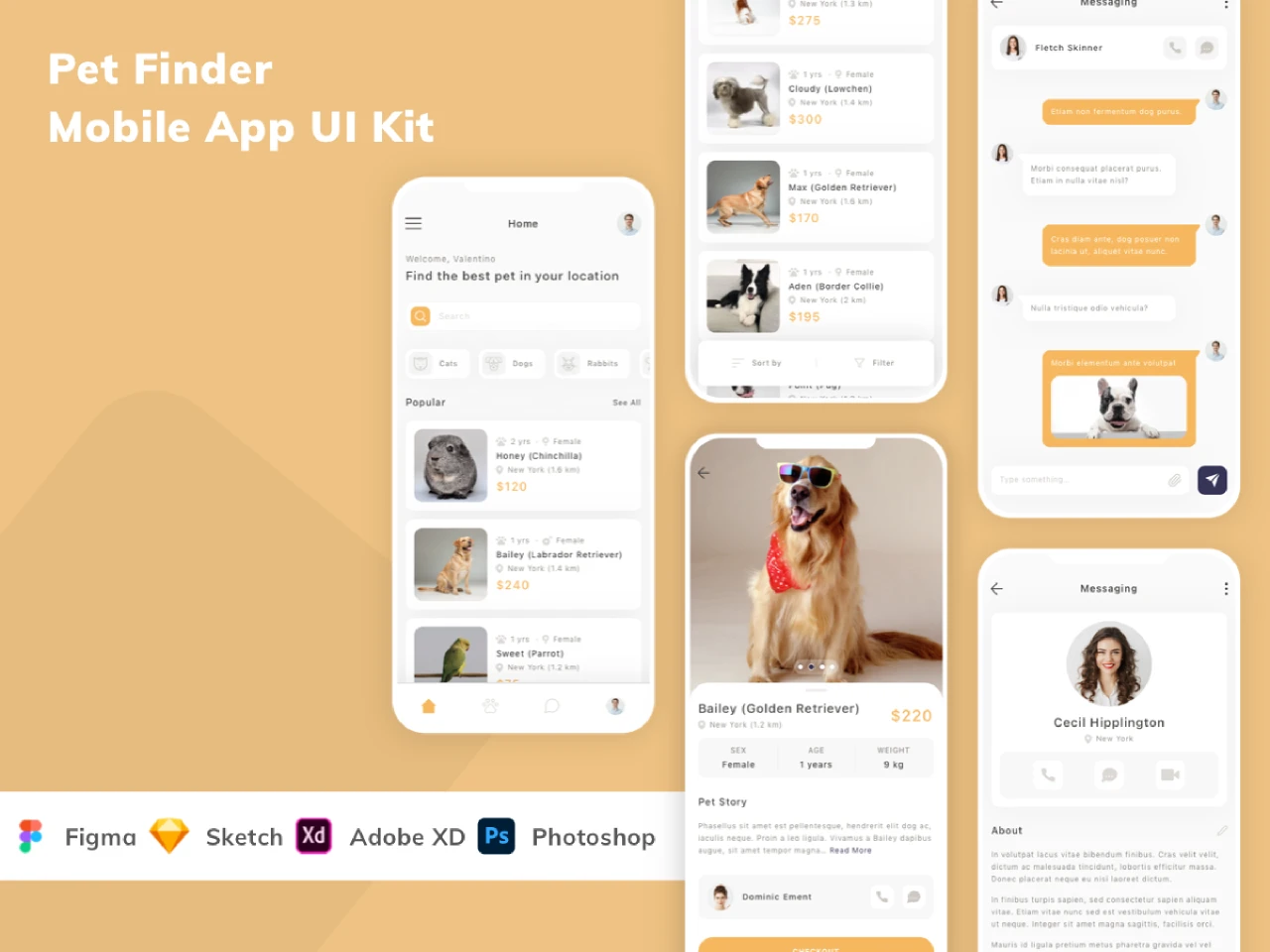 Pet Finder Mobile App  Kit for Figma and Adobe XD