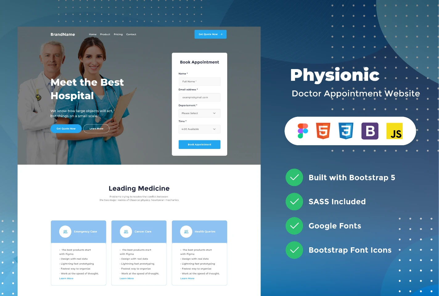 Physionic- Doctor Appointment Website Template (HTML + FIGMA) for Figma and Adobe XD