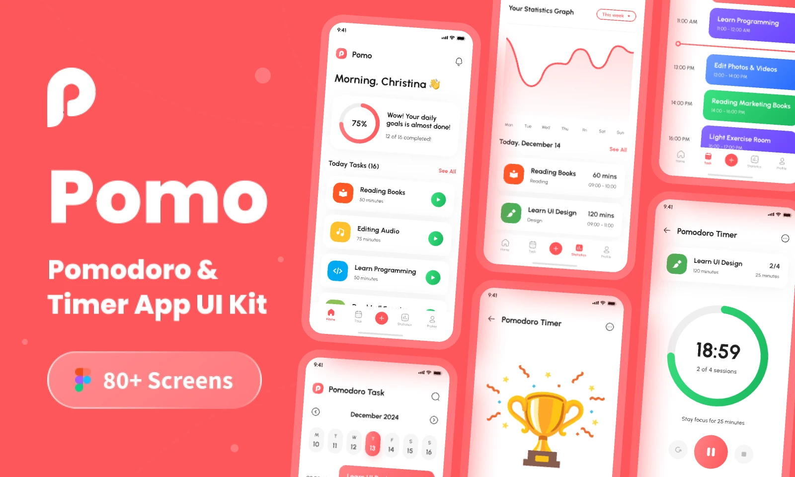 Pomo - Pomodoro & Timer App UI Kit for Figma and Adobe XD