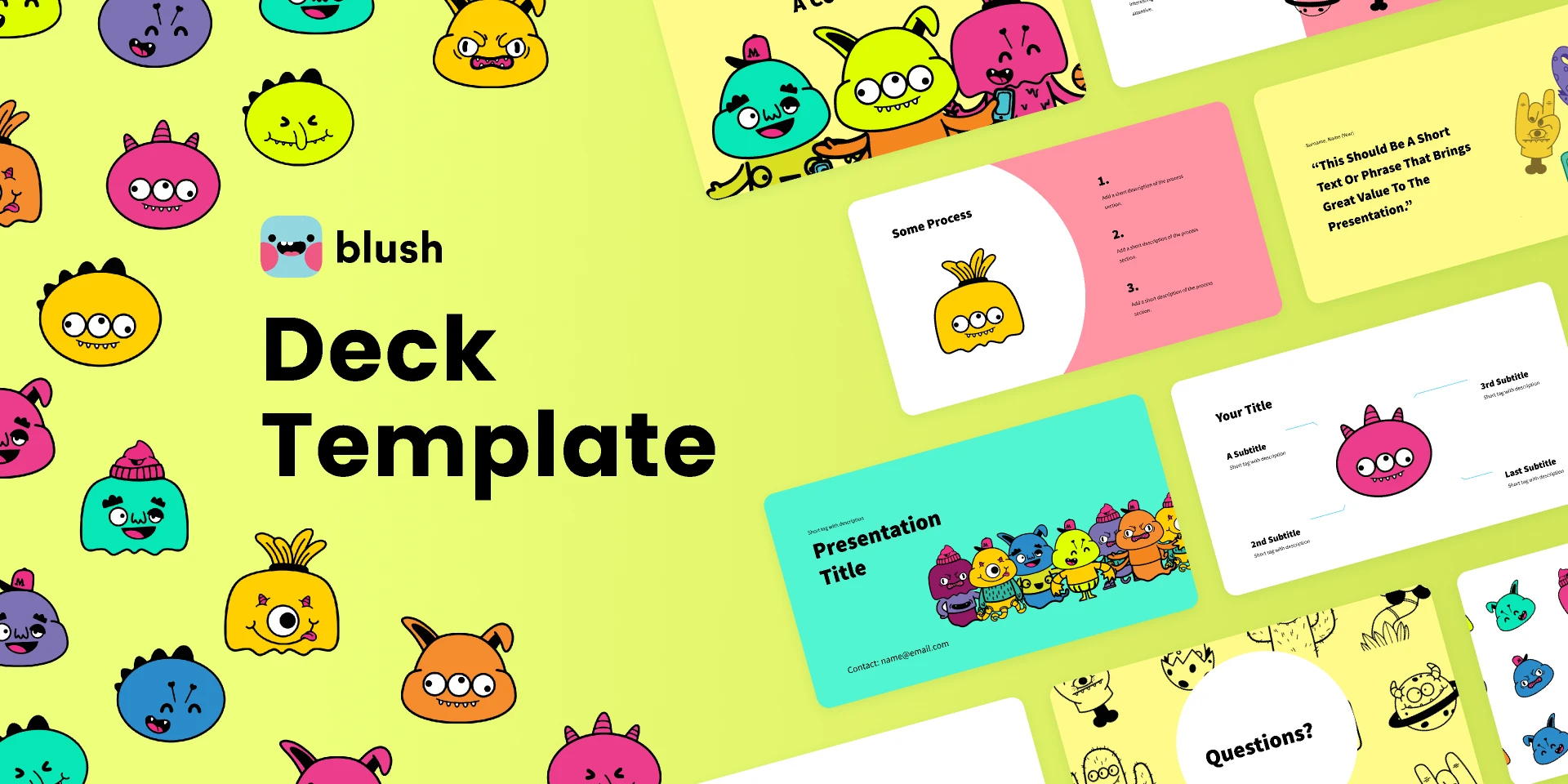 Presentation Template with Monsters Illustrations for Figma and Adobe XD